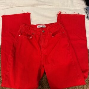 Zara Red Denim Straight Leg Jean